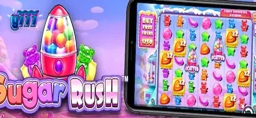Sugar Rush স্লট গেমের রঙিন ইন্টারফেস এবং গ্রিড লেআউট